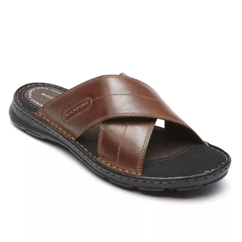 NEW Brown Leather Rockport Men's Darwyn Xband Sandals Size US Mens 9.5 WIDE